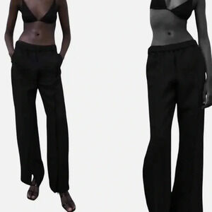 Zara High Rise Black Flare Split Hem Pants Size XS